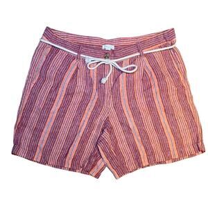 J. Jill - Linen Multi-colored Striped Shorts with Adjustable Belt